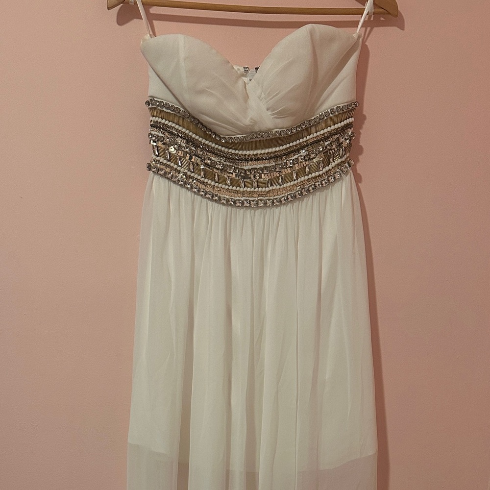 bebe Ivory Maxi Dress with Beaded Waist